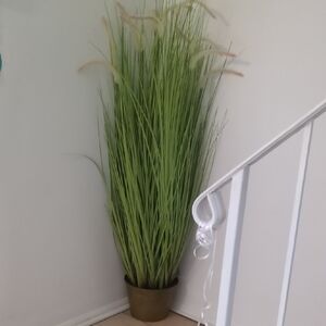 Lush Faux Green Grass in Elegant Brown Planter